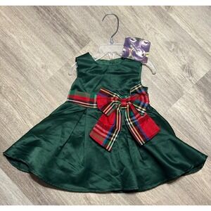 Blueberry Boulevard Green Plaid Bow Holiday Dress Baby Girls Size 6 Months